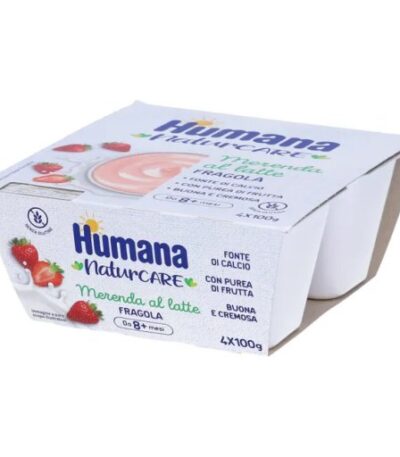Humana Merenda Al Latte Fragola – Strawberry Milk Dessert 4×100g (8 Months+)