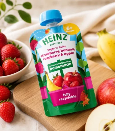 Heinz Strawberry, Banana, Raspberry & Apple Fruit Puree Pouch 6+ Months 100g