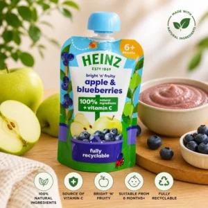 Heinz Apple & Blueberry Fruit Puree Pouch – 100g (6 Months+)